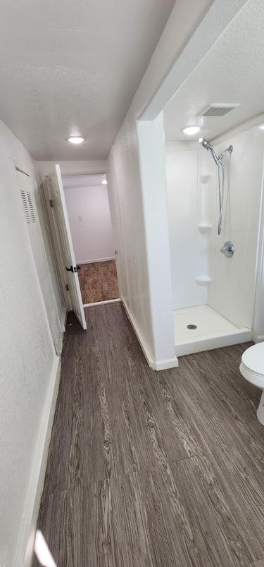 Bathroom, Interior, Recessed Lighting, Wood Texture Flooring