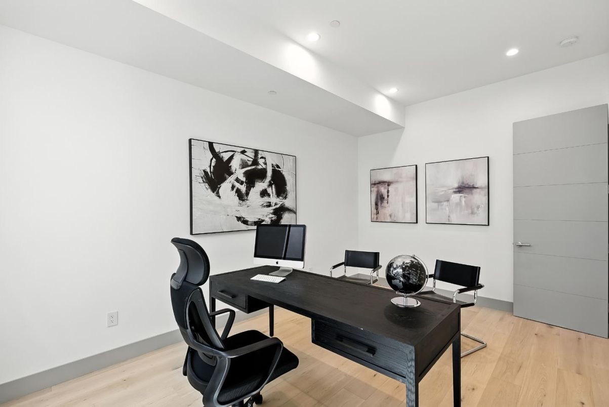 Home Office, Interior, Recessed Lighting, Wood Texture Flooring