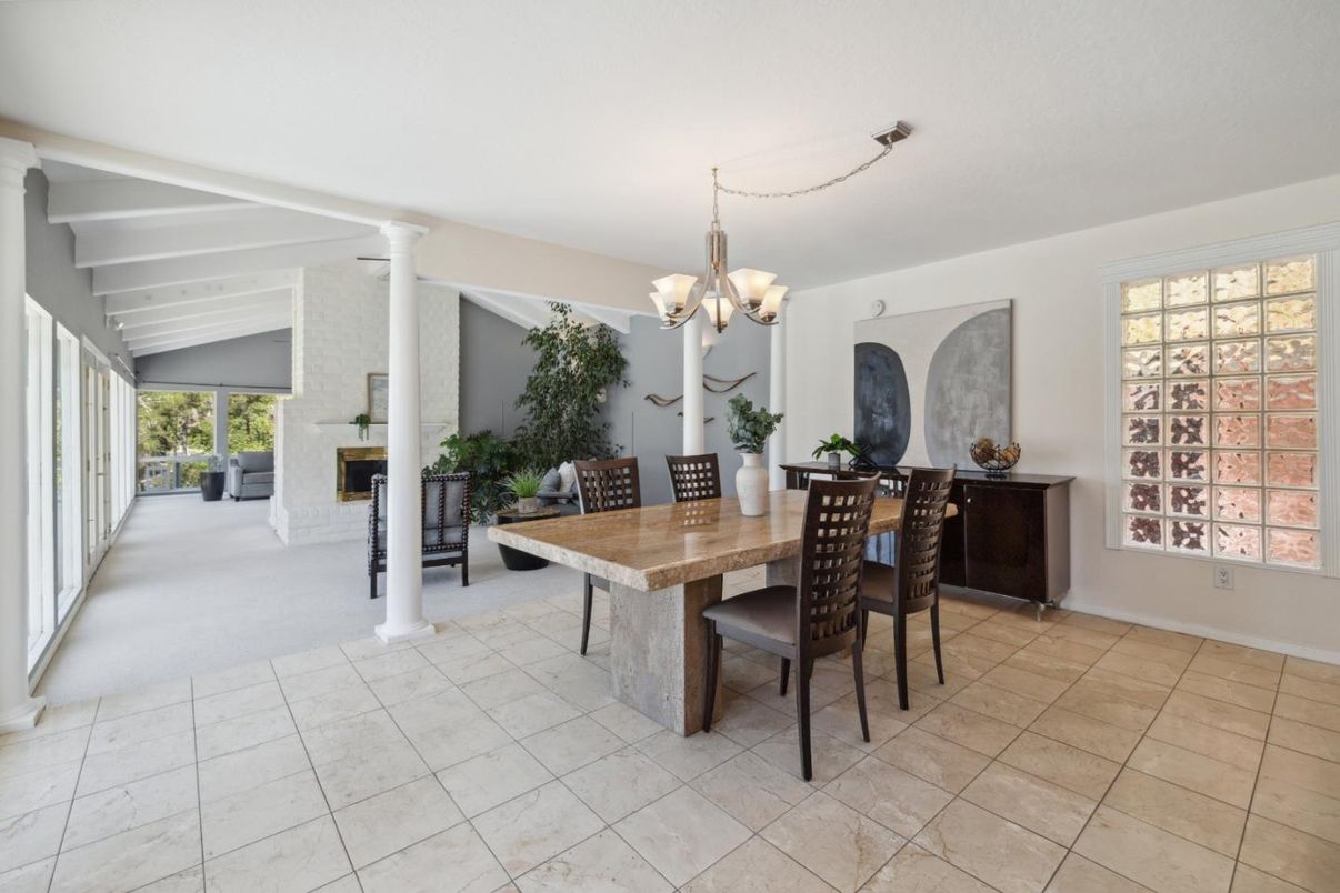 Chandelier, Dining room, Fireplace, Interior
