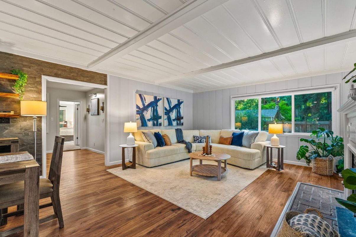 Fireplace, Interior, Living room, Stone Walls, Wood Texture Flooring