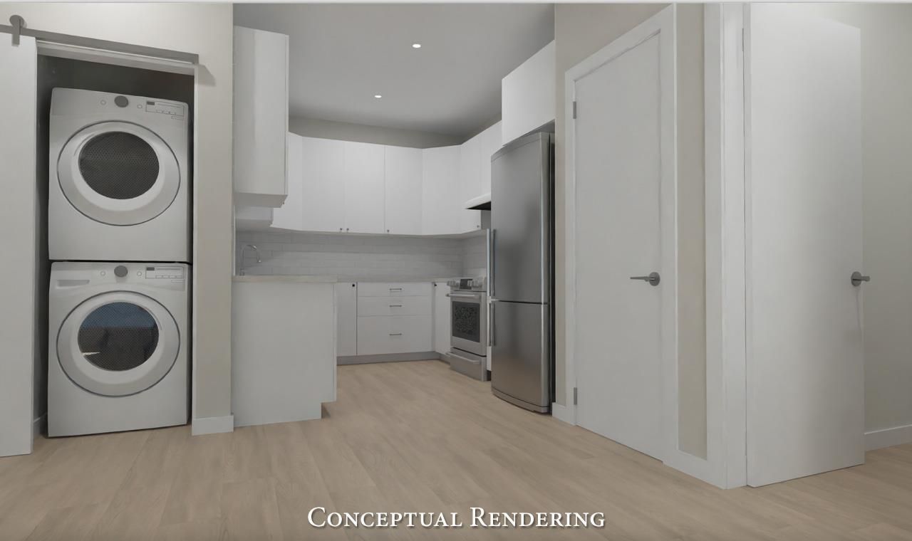 Interior, Kitchen, Recessed Lighting, Utility Closets, Washer, Wood Texture Flooring