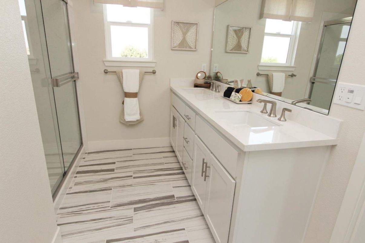 Bathroom, Dual Sink Vanities, Glass Shower, Interior, Marble