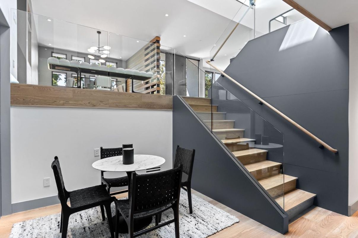 Dining room, Interior, Pendant Lights, Recessed Lighting, Wood Texture Flooring
