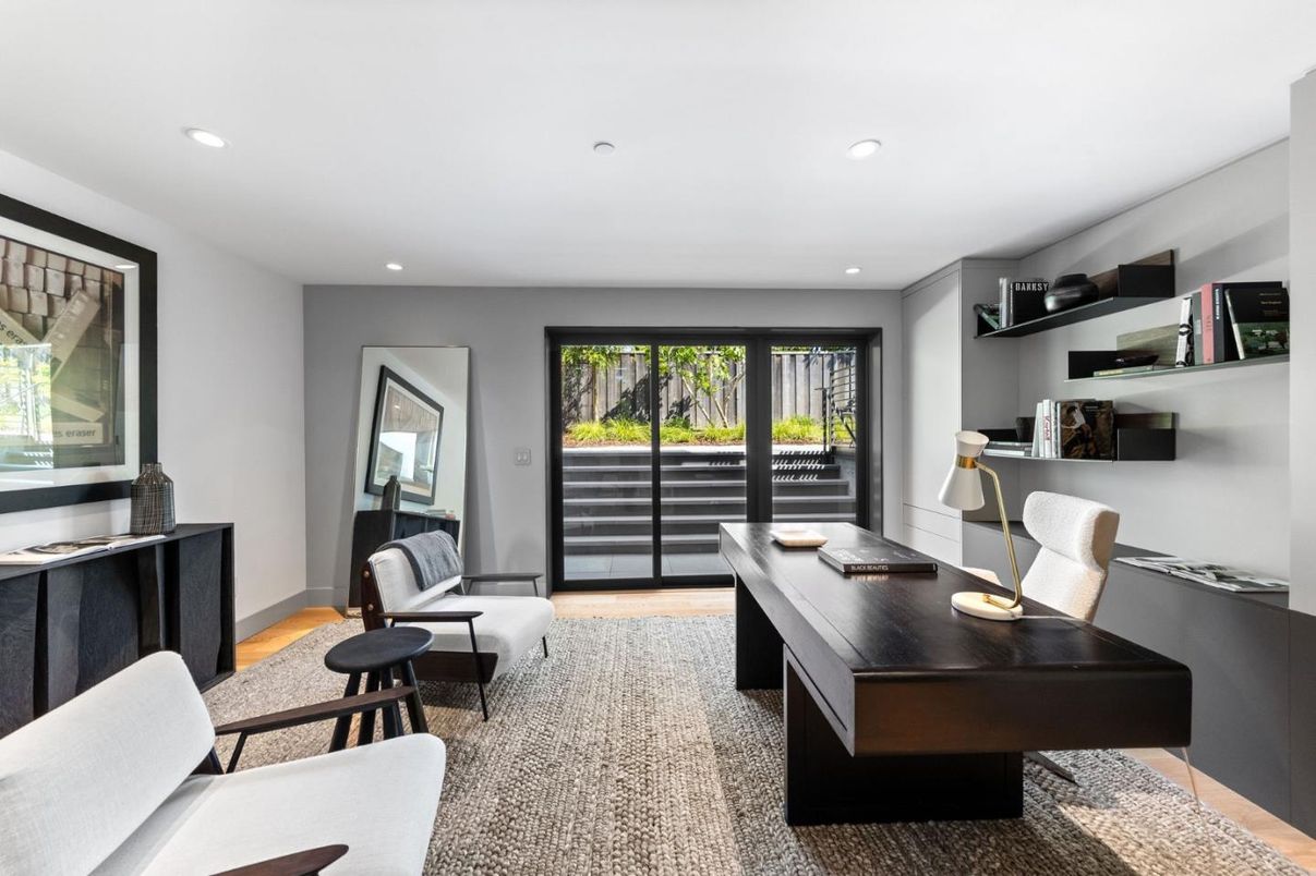 Home Office, Interior, Recessed Lighting, Wood Texture Flooring