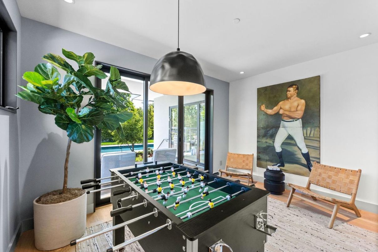 Game Room, Interior, Pendant Lights, Recessed Lighting, Wood Texture Flooring