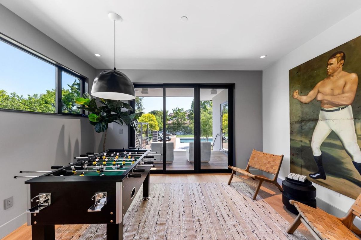 Game Room, Interior, Pendant Lights, Recessed Lighting, Wood Texture Flooring