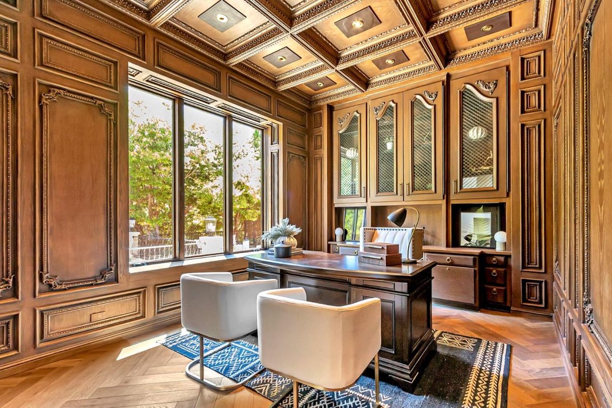 Home Office, Interior, Recessed Lighting, Wooden Ceilings, Wood Texture Flooring, Wooden Walls