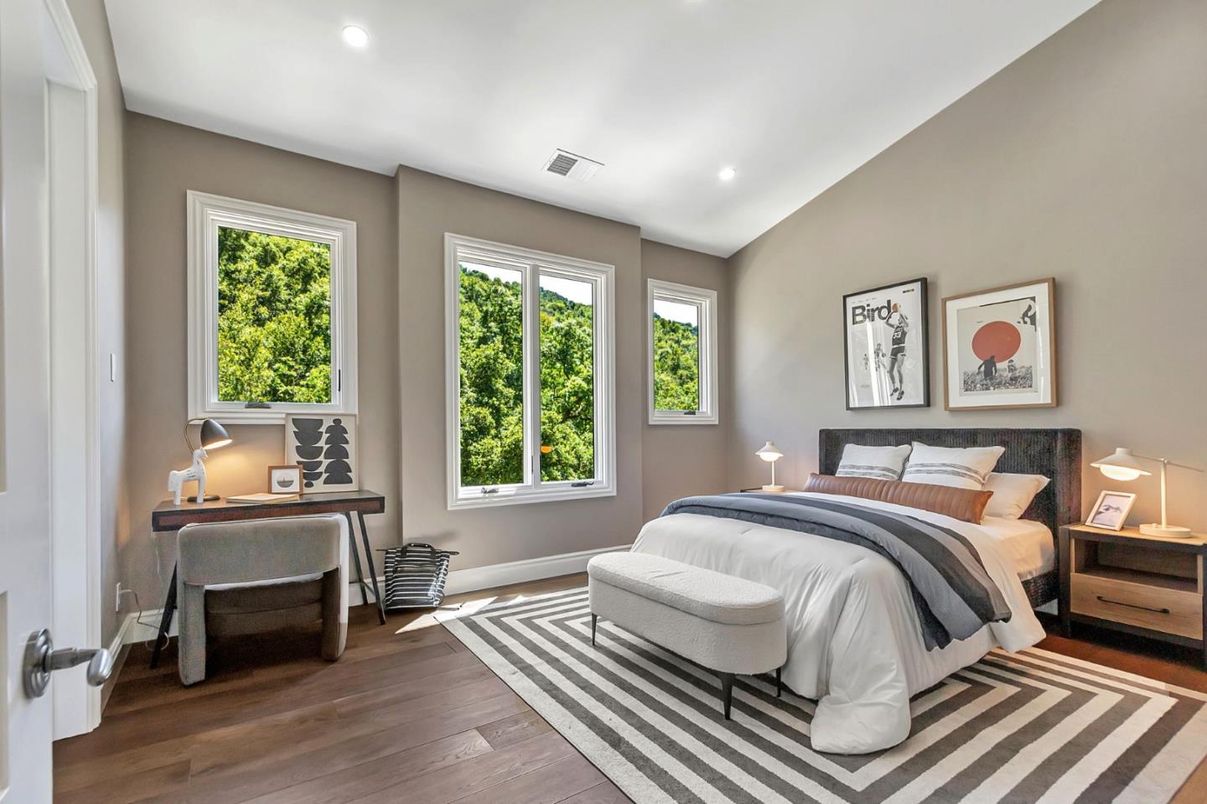 Bedroom, Interior, Recessed Lighting, Wood Texture Flooring