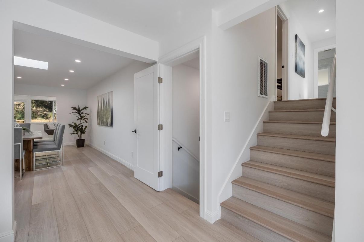 Dining room, Interior, Recessed Lighting, Wood Texture Flooring