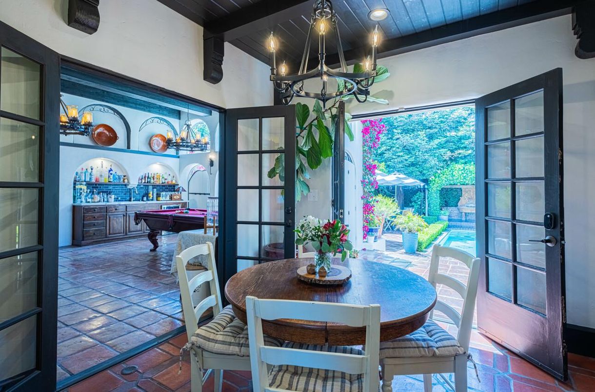 Billiard Table, Chandelier, Dining room, Game Room, Interior, Wooden Beams