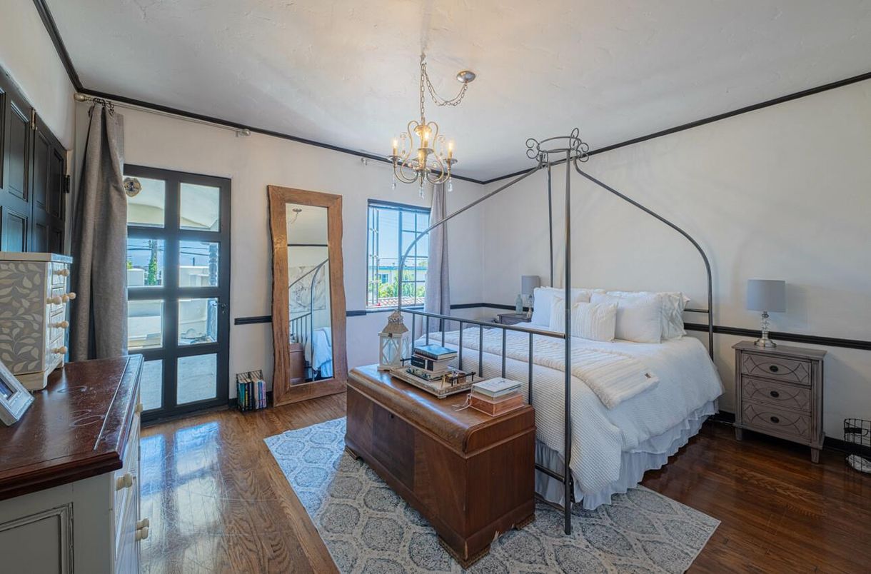 Bedroom, Chandelier, Interior, Wood Texture Flooring
