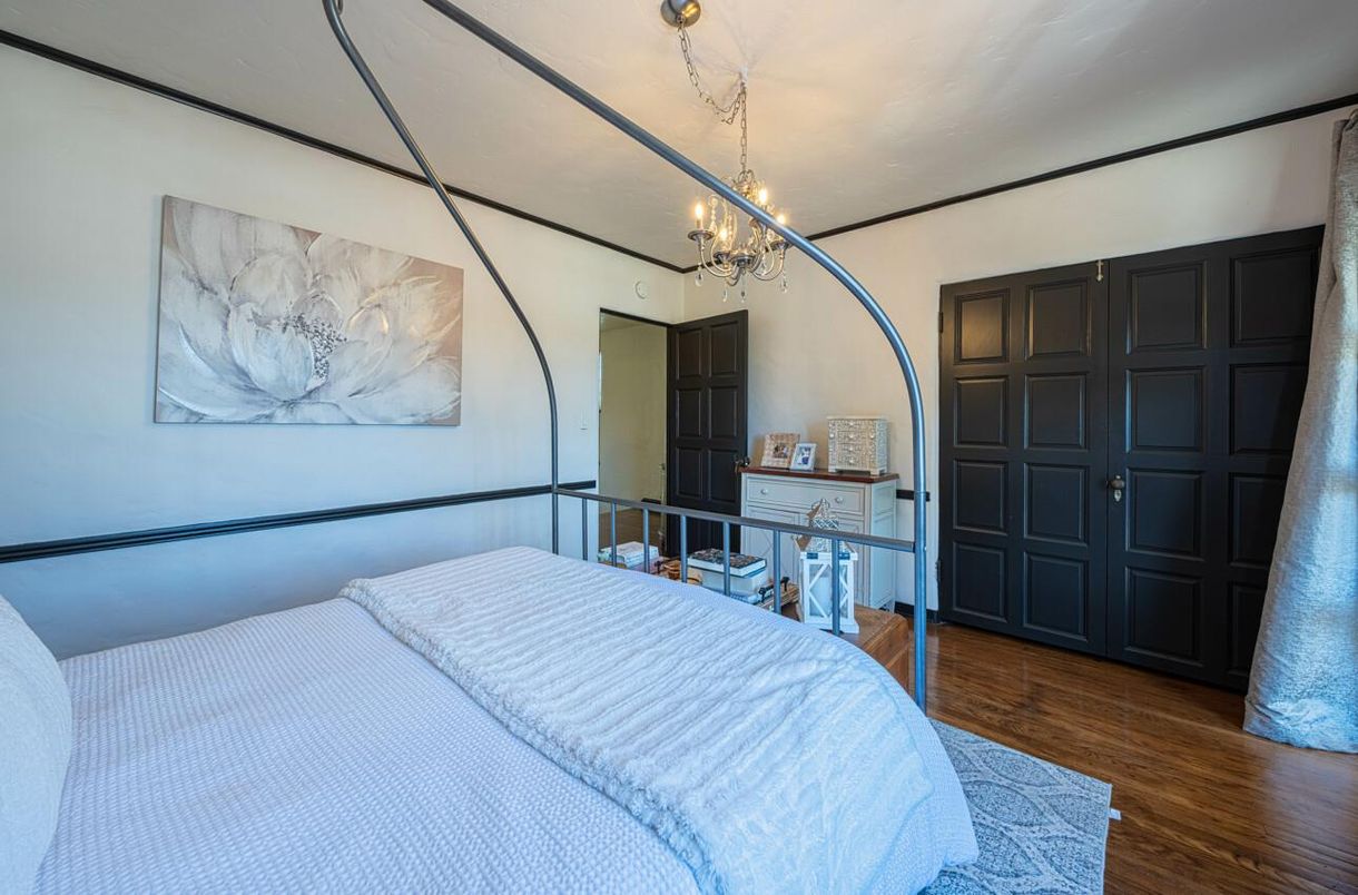 Bedroom, Chandelier, Interior, Wood Texture Flooring