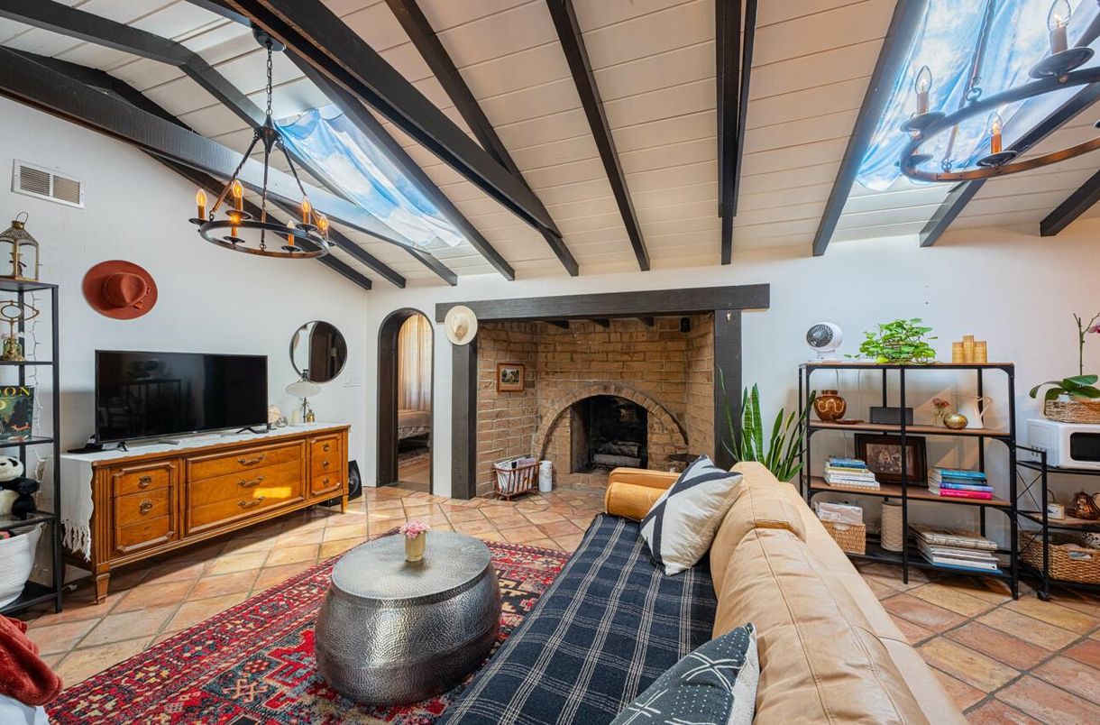 Fireplace, Interior, Living room, Stone Walls, Wooden Beams