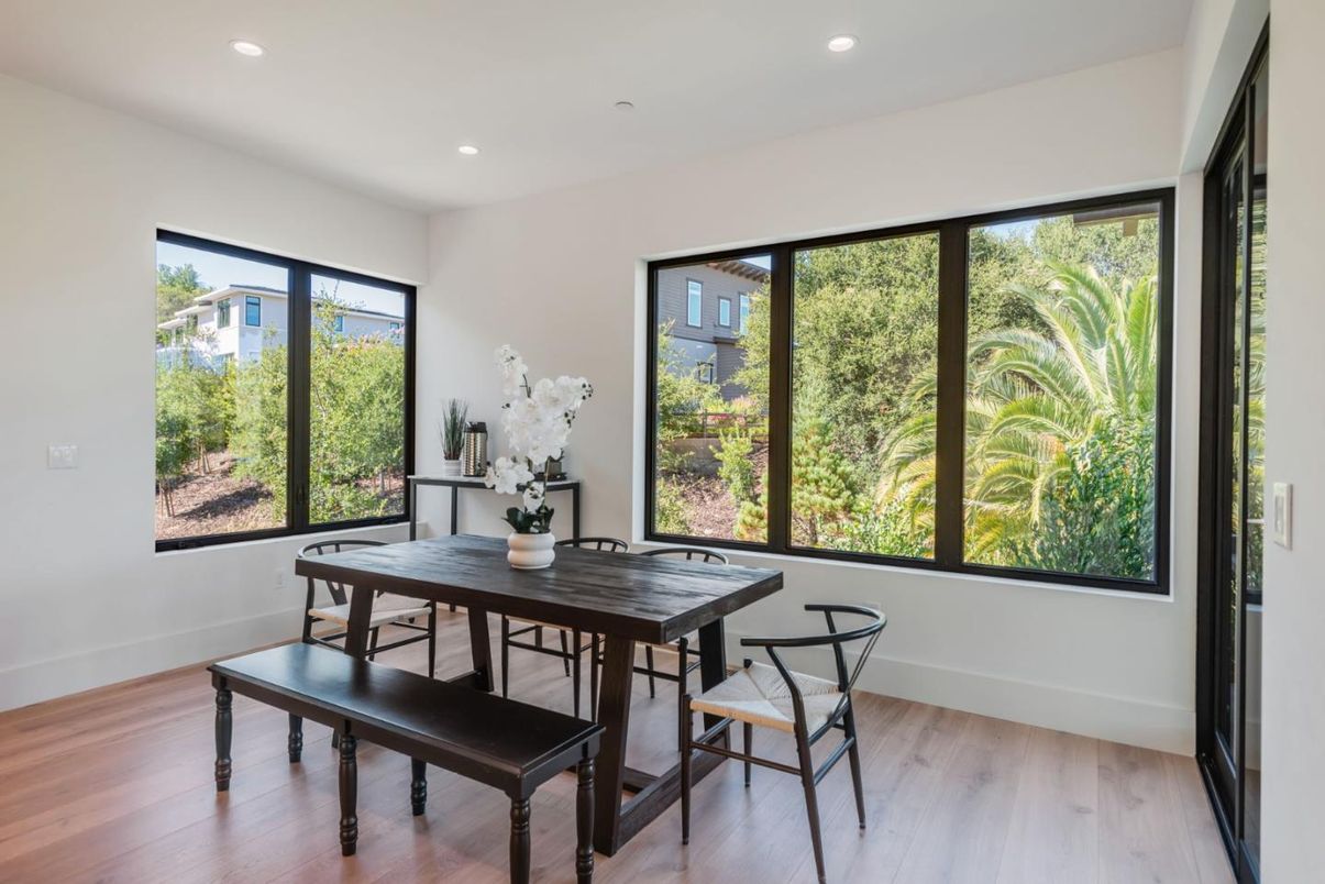 Dining room, Interior, Recessed Lighting, Wood Texture Flooring