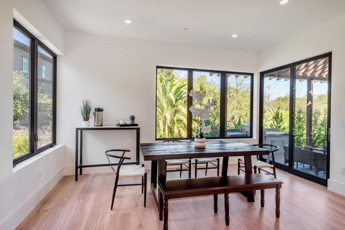 Dining room, Interior, Recessed Lighting, Wood Texture Flooring