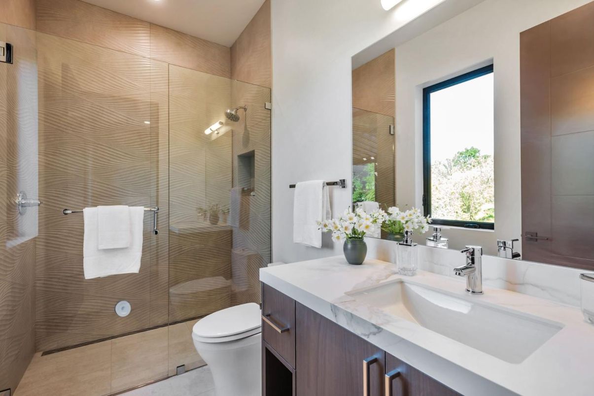 Bathroom, Glass Shower, Interior, Recessed Lighting