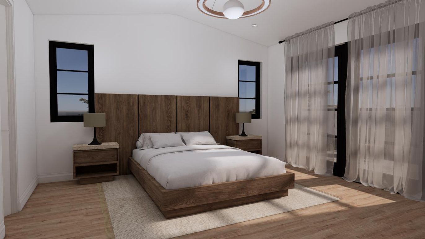 Bedroom, Interior, Recessed Lighting, Wood Texture Flooring