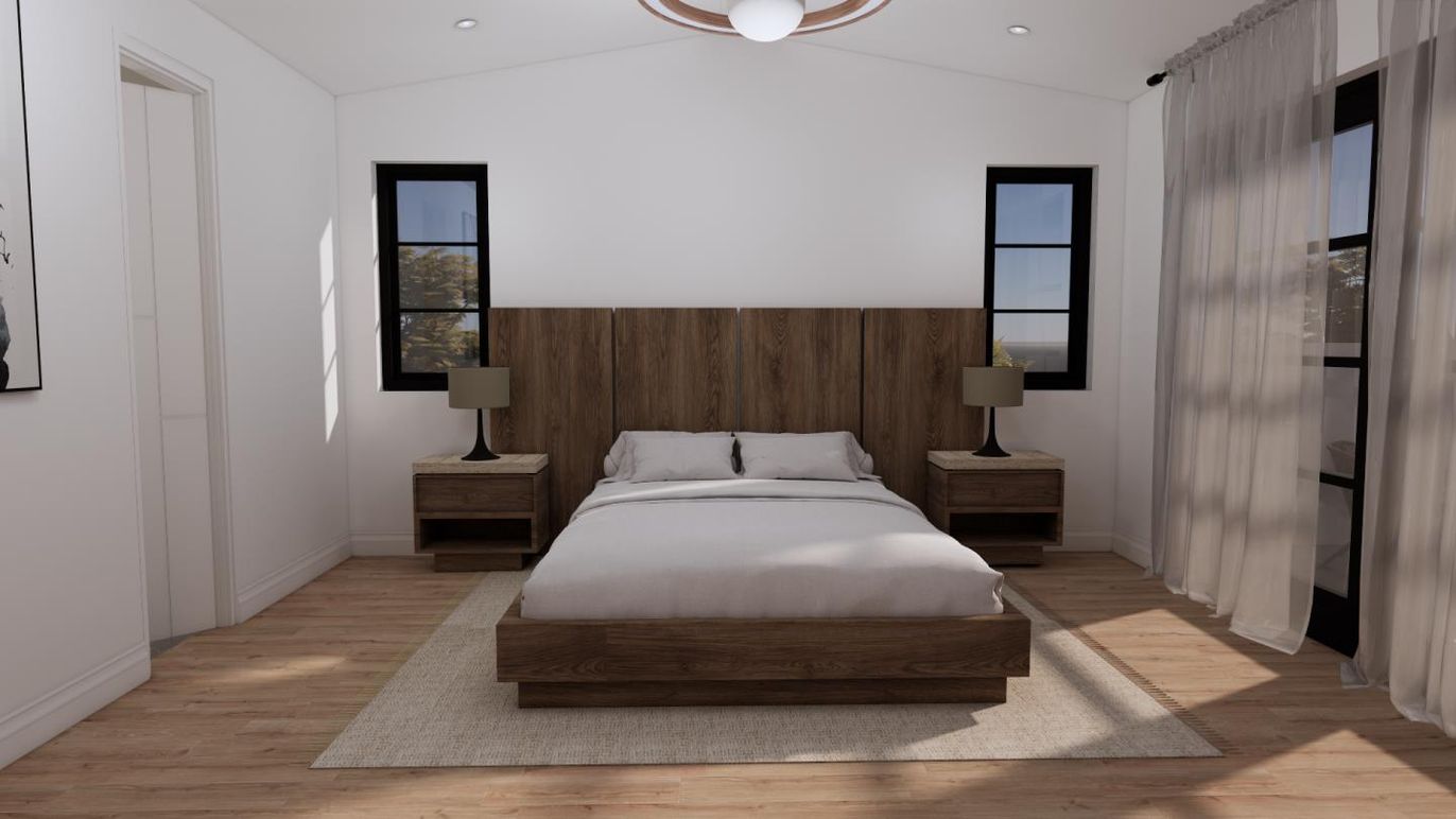 Bedroom, Interior, Recessed Lighting, Wood Texture Flooring