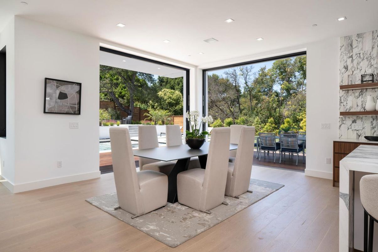 Dining room, Interior, Recessed Lighting, Wood Texture Flooring