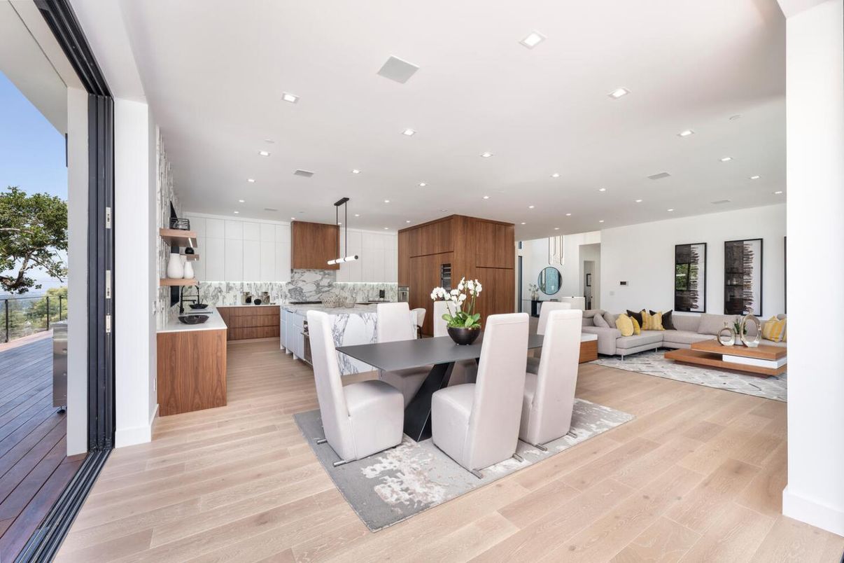 Dining room, Interior, Kitchen, Living room, Pendant Lights, Recessed Lighting, Wood Texture Flooring