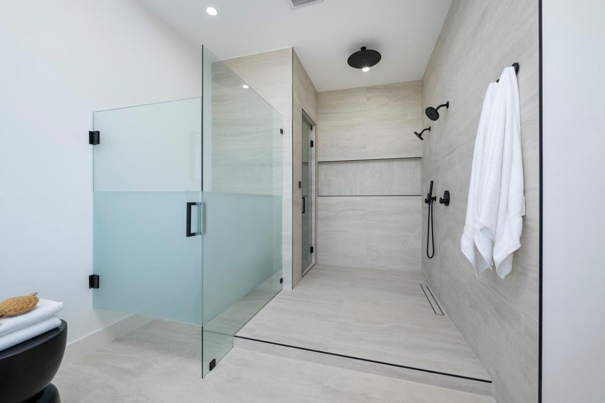 Bathroom, Glass Shower, Interior, Recessed Lighting