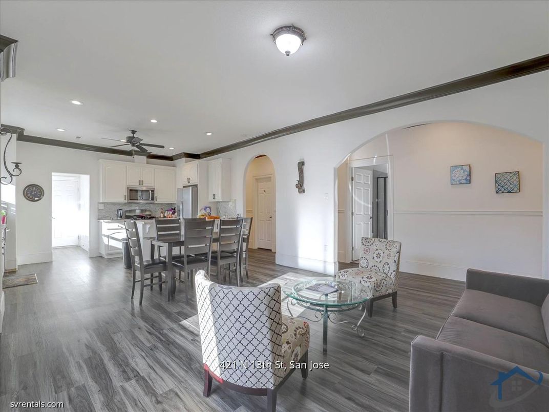 Dining room, Interior, Kitchen, Recessed Lighting, Wood Texture Flooring