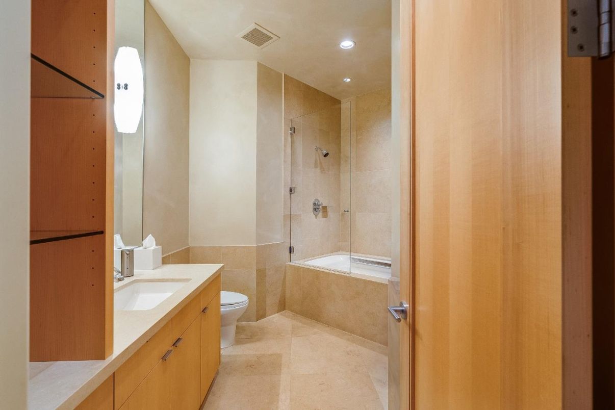 Bathroom, Glass Shower, Interior, Recessed Lighting