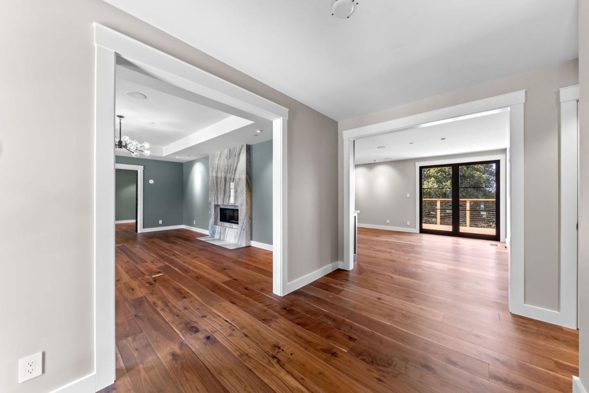 Chandelier, Empty room, Interior, Recessed Lighting, Wood Texture Flooring