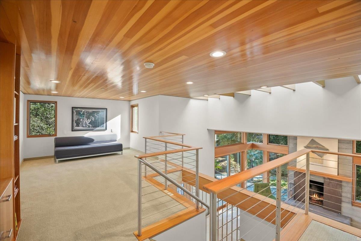 Fireplace, Interior, Recessed Lighting, Wooden Ceilings