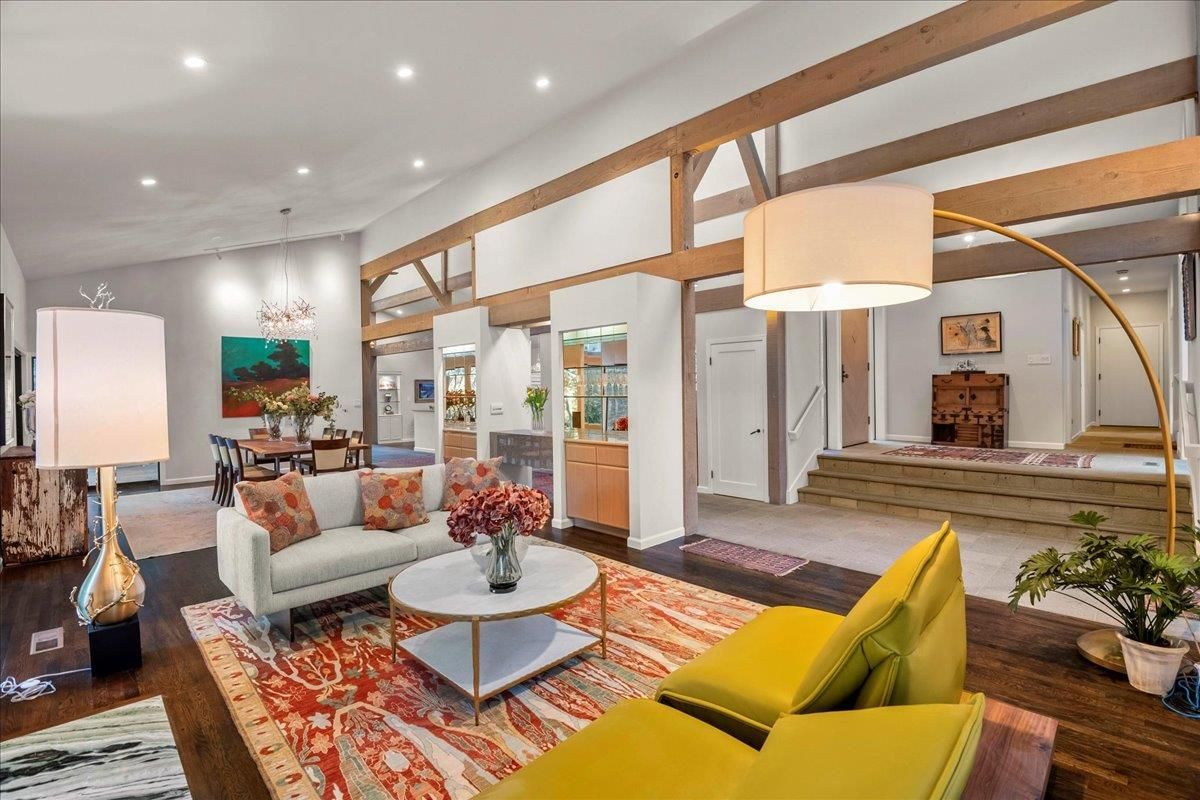 Chandelier, Dining room, Interior, Living room, Recessed Lighting, Wood Texture Flooring