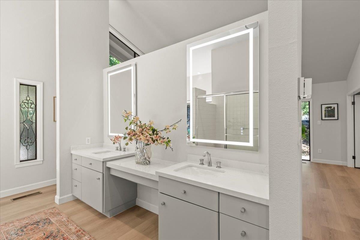 Bathroom, Dual Sink Vanities, Interior, Wood Texture Flooring