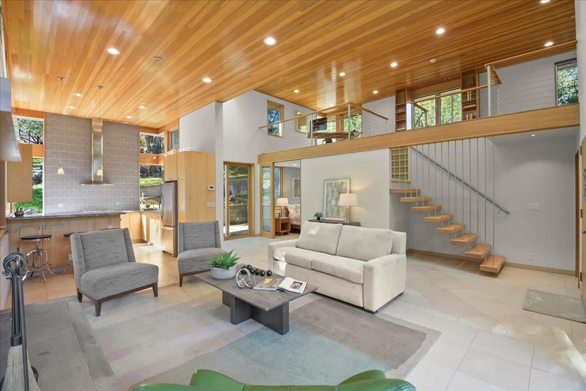 Interior, Kitchen, Living room, Recessed Lighting, Wooden Ceilings