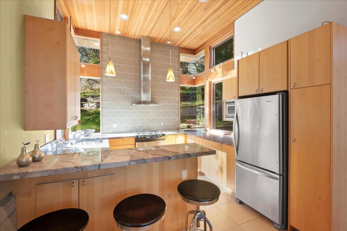Interior, Kitchen, Recessed Lighting, Stainless Steel Appliances, Wooden Ceilings