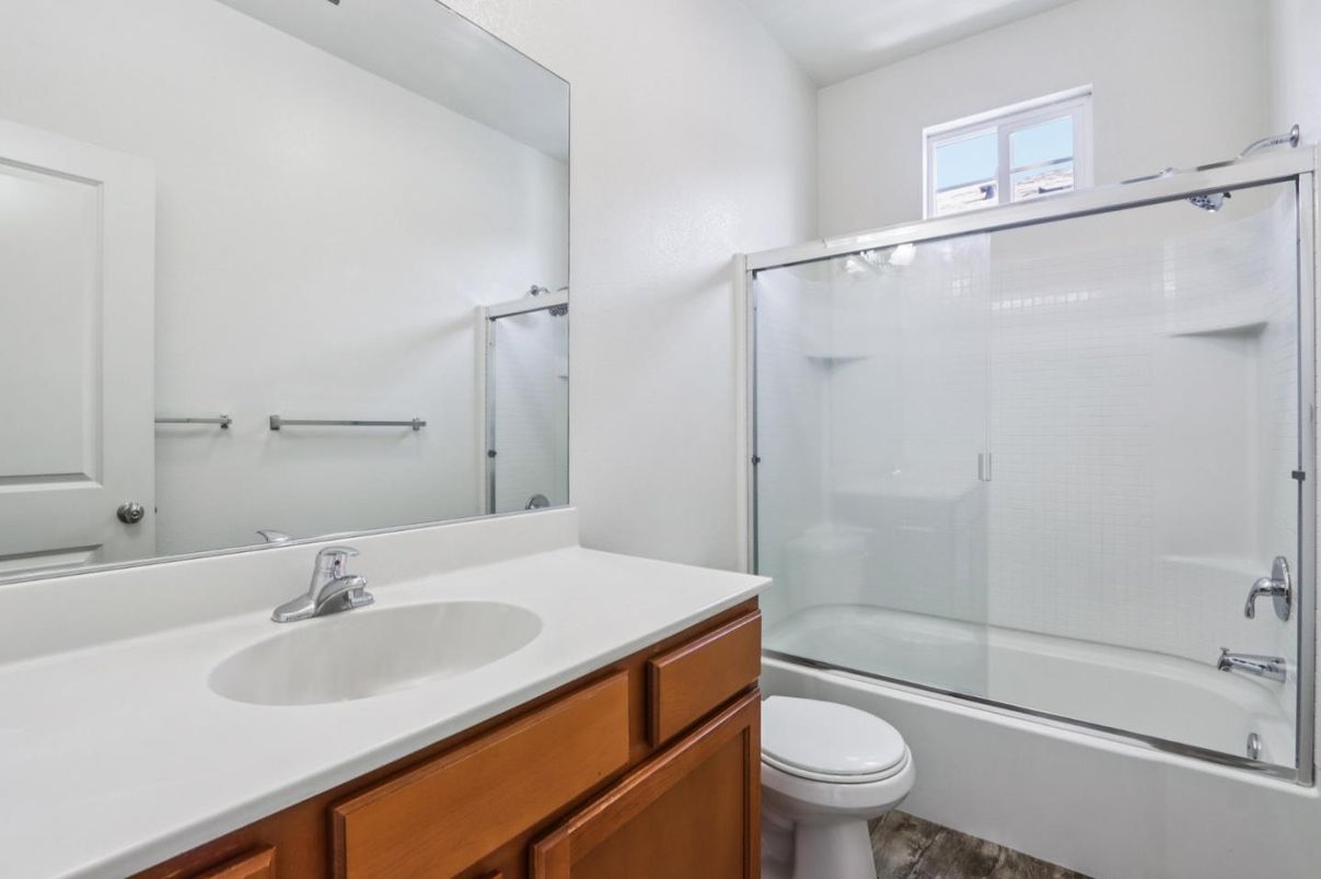 Bathroom, Glass Shower, Interior, Wood Texture Flooring