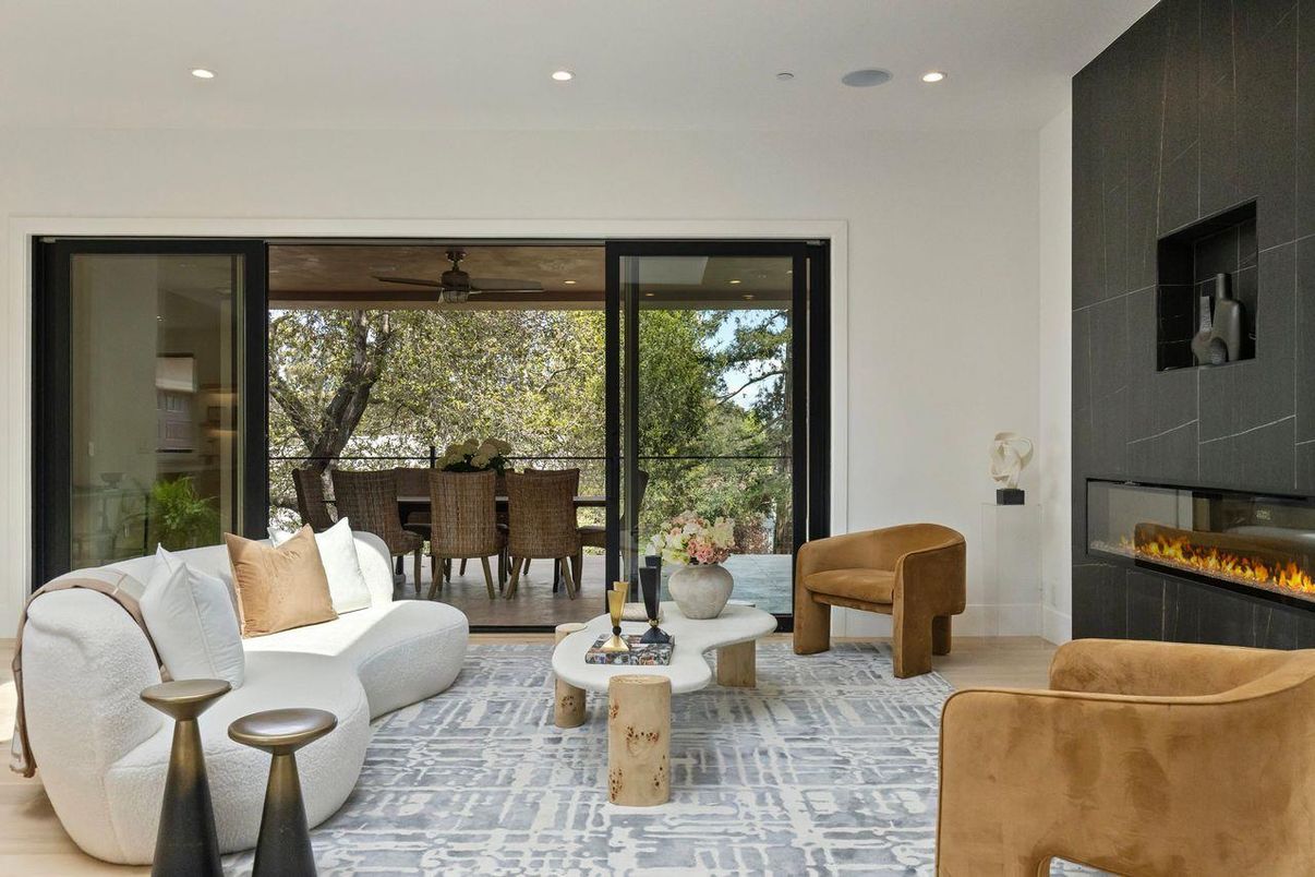 Dining room, Fireplace, Interior, Living room, Recessed Lighting