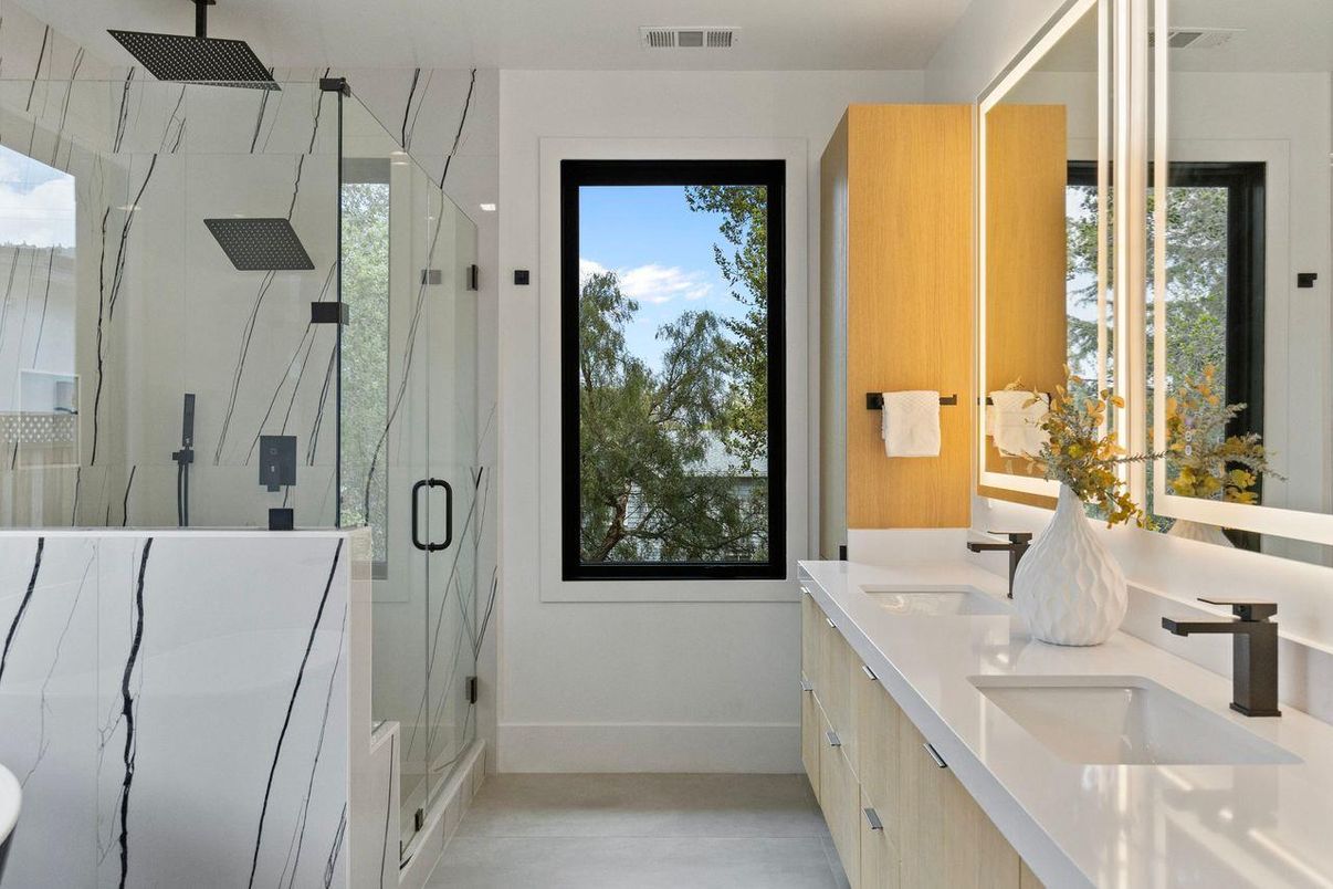Bathroom, Dual Sink Vanities, Glass Shower, Interior