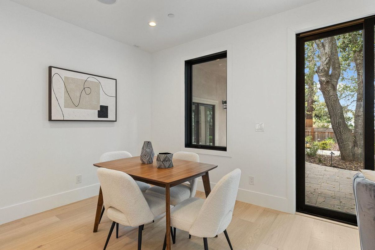 Dining room, Interior, Recessed Lighting, Wood Texture Flooring