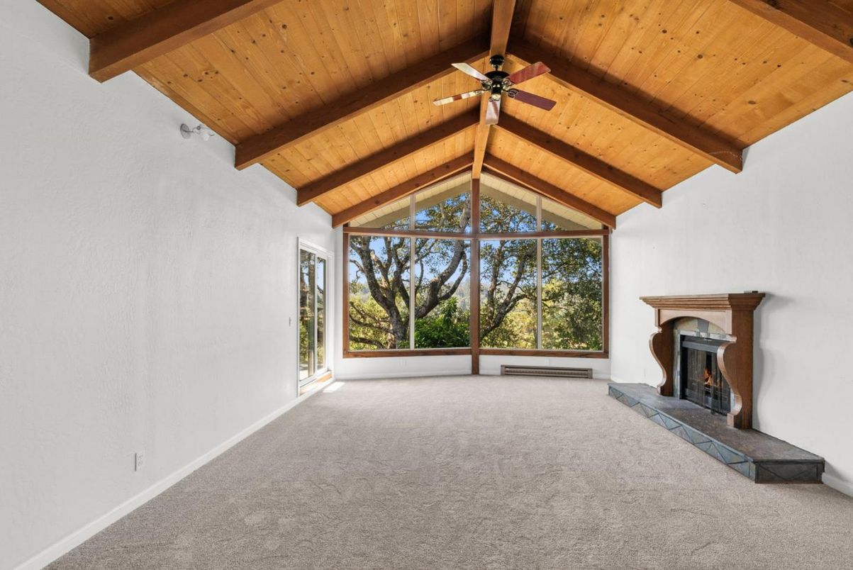 Empty room, Fireplace, Interior, Wooden Beams, Wooden Ceilings
