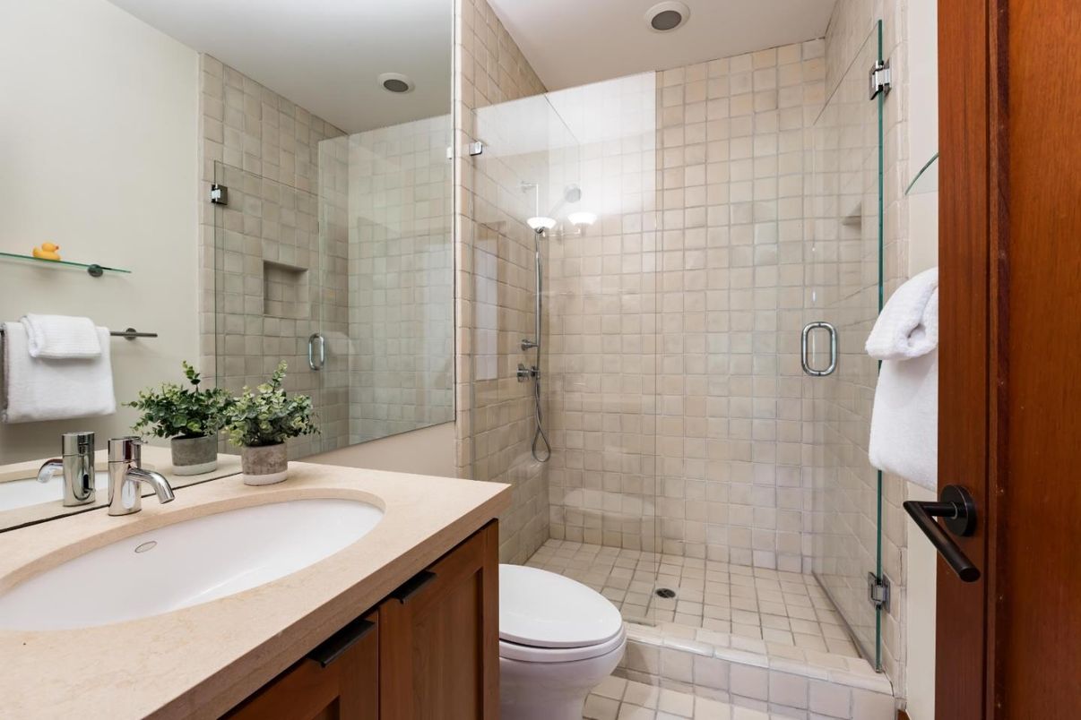Bathroom, Glass Shower, Interior, Recessed Lighting
