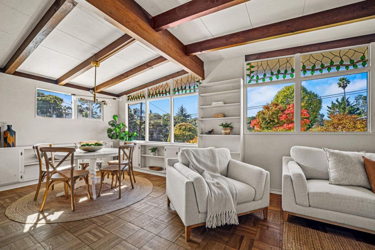 Dining room, Interior, Wooden Beams, Wood Texture Flooring