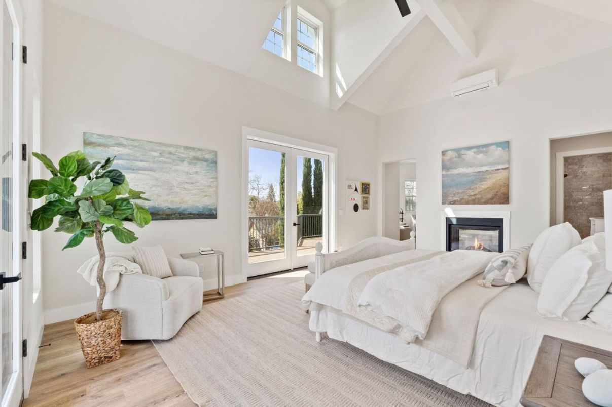 Bedroom, Fireplace, Interior, Wood Texture Flooring