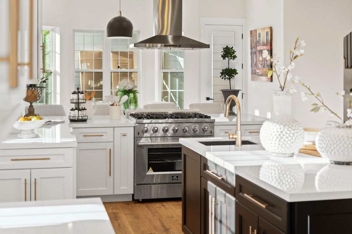 Interior, Kitchen, Pendant Lights, Stainless Steel Appliances, Wood Texture Flooring