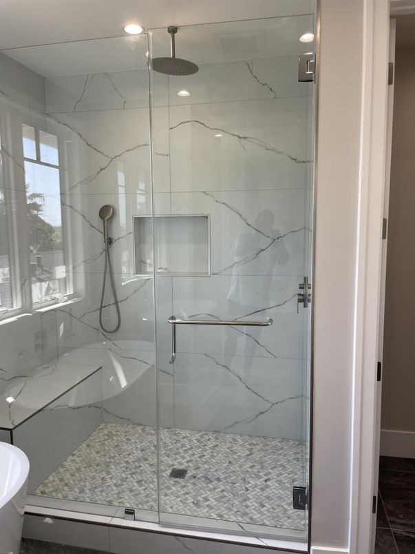 Bathroom, Glass Shower, Interior, Marble Walls, Recessed Lighting