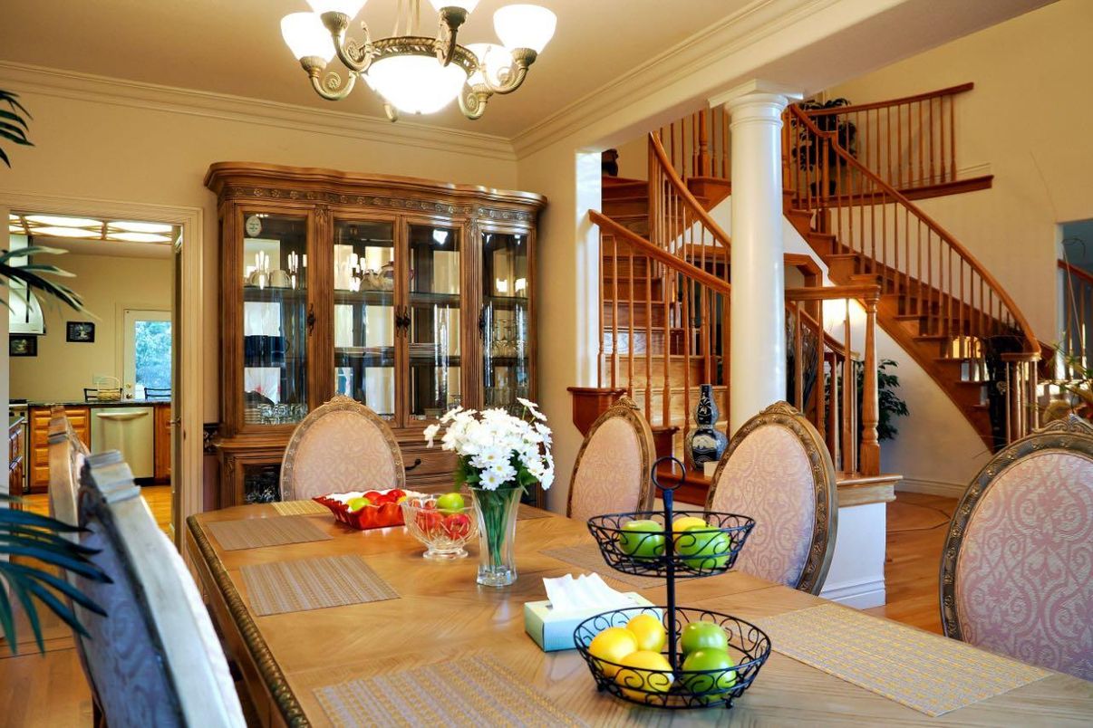 Chandelier, Dining room, Interior, Wood Texture Flooring