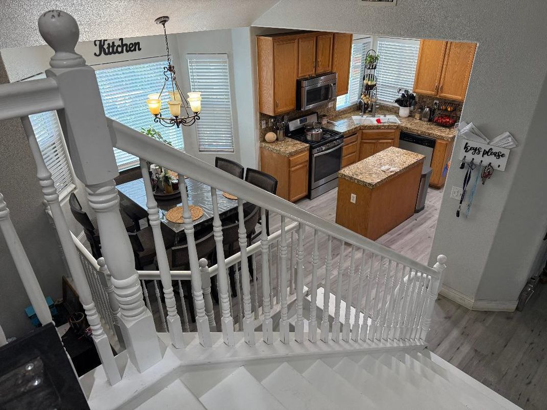 Chandelier, Interior, Kitchen, Pendant Lights, Wood Texture Flooring