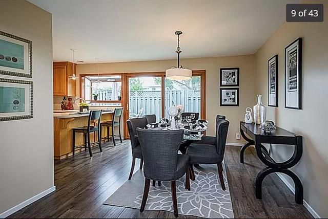 Dining room, Interior, Pendant Lights, Wood Texture Flooring