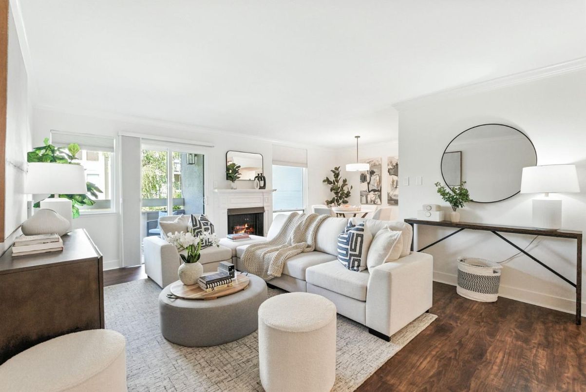 Fireplace, Interior, Living room, Pendant Lights, Wood Texture Flooring