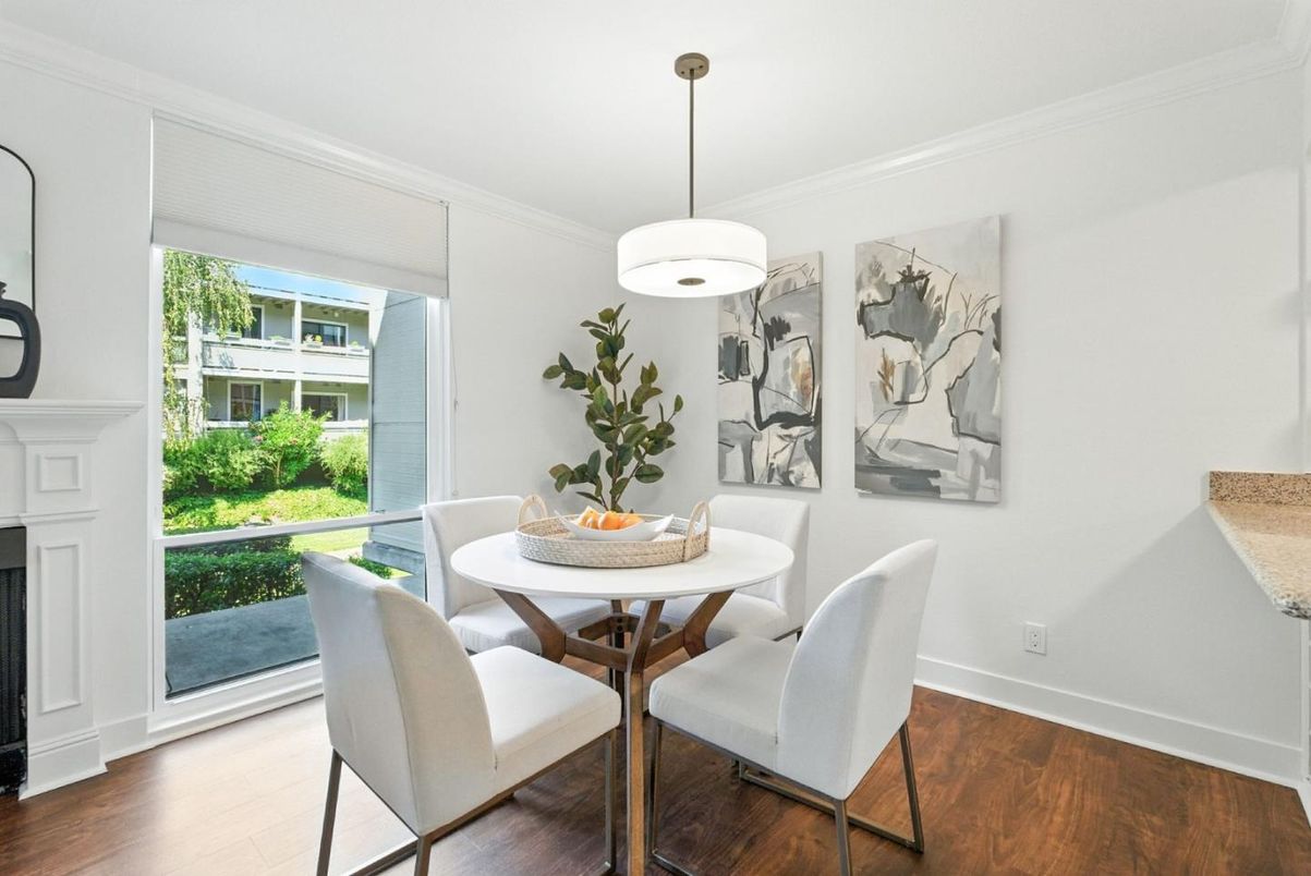 Dining room, Interior, Pendant Lights, Wood Texture Flooring