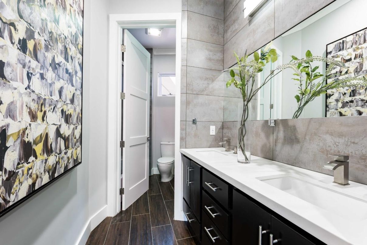 Bathroom, Dual Sink Vanities, Interior, Wood Texture Flooring