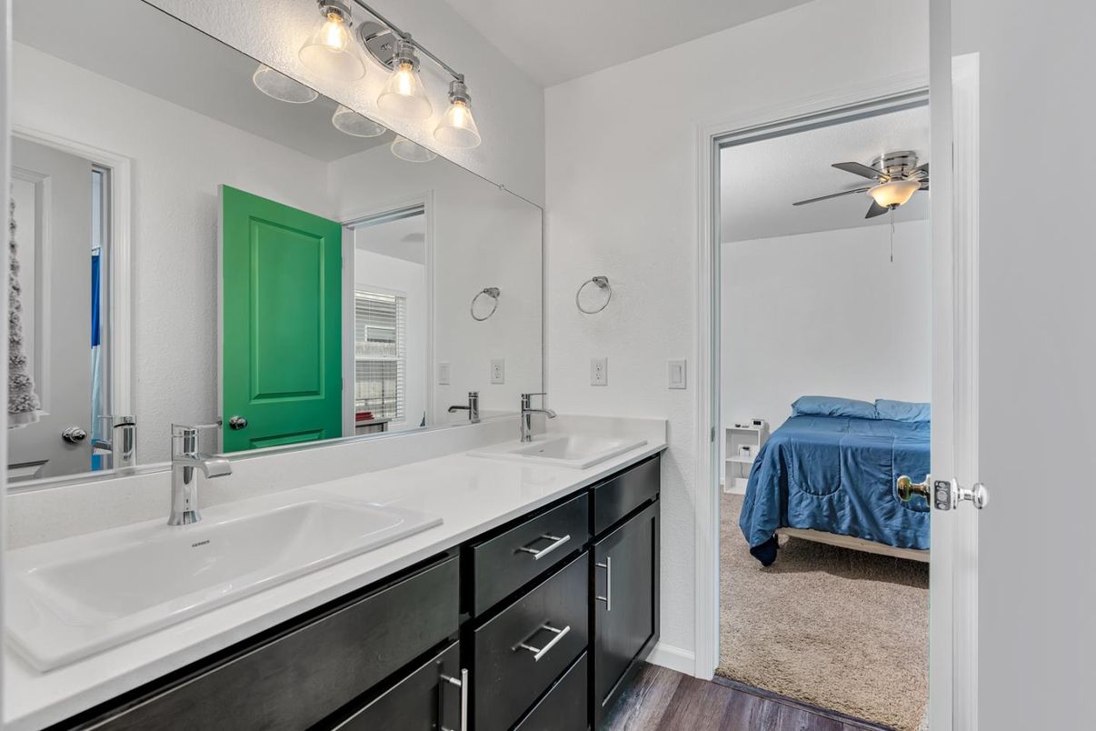 Bathroom, Bedroom, Dual Sink Vanities, Interior, Wood Texture Flooring